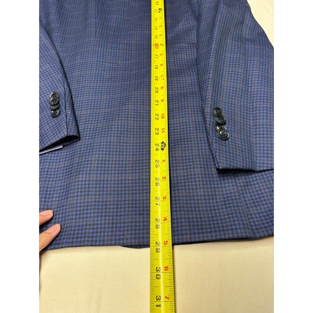 NWT Peter Millar SB Flynn Blue Micro Check 100% Wool Blazer Coat Mens 44S $595